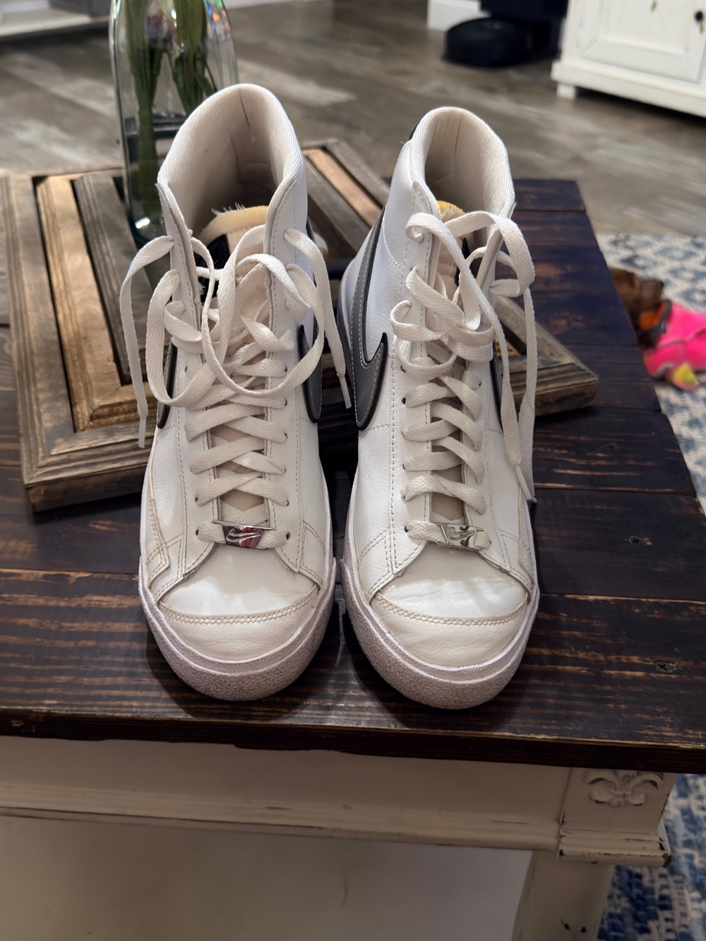 Nike White High-Top Sneakers with Black Swoosh Accent